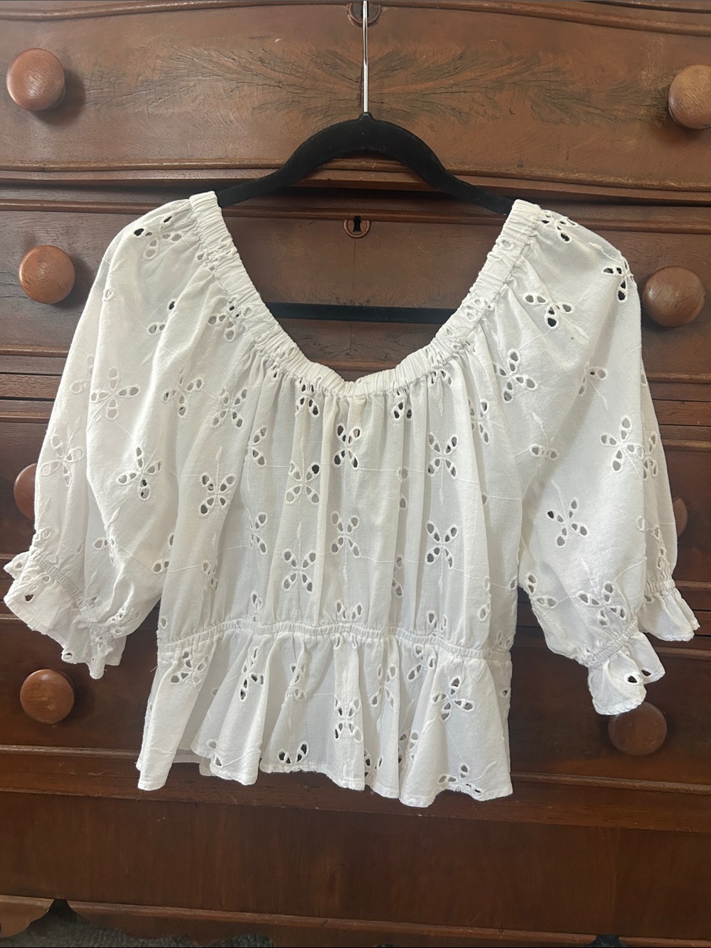 White Eyelet Embroidered Ruffle Blouse - Picture 2 of 3